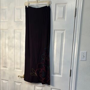 Floral Embroidered Black Maxi Skirt